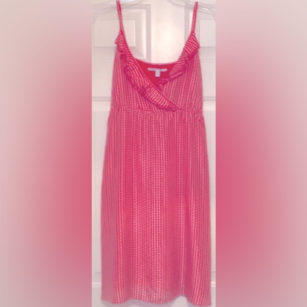 Old Navy Silk Slip Dress L Pink White NWOT Ruffle Feminine Coastal Beach